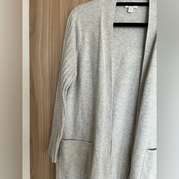 J.Jill Cardigan Gray Pockets Ribbed Contrast Cotton Blend Long Size Large petit - Picture 3 of 8